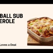 Cheesy meatball sub casserole made with toasted hot dog buns to prevent sogginess