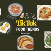 The Best TikTok Recipes That Actually Work – Hall of Fame Infographic titled TikTok Food Trends: Worth Trying? featuring illustrations of viral recipes like the tortilla wrap hack, salmon rice bowl, Marry Me chicken, sleepy girl mocktail, pesto eggs, baked feta pasta, birria tacos, and green goddess salad.